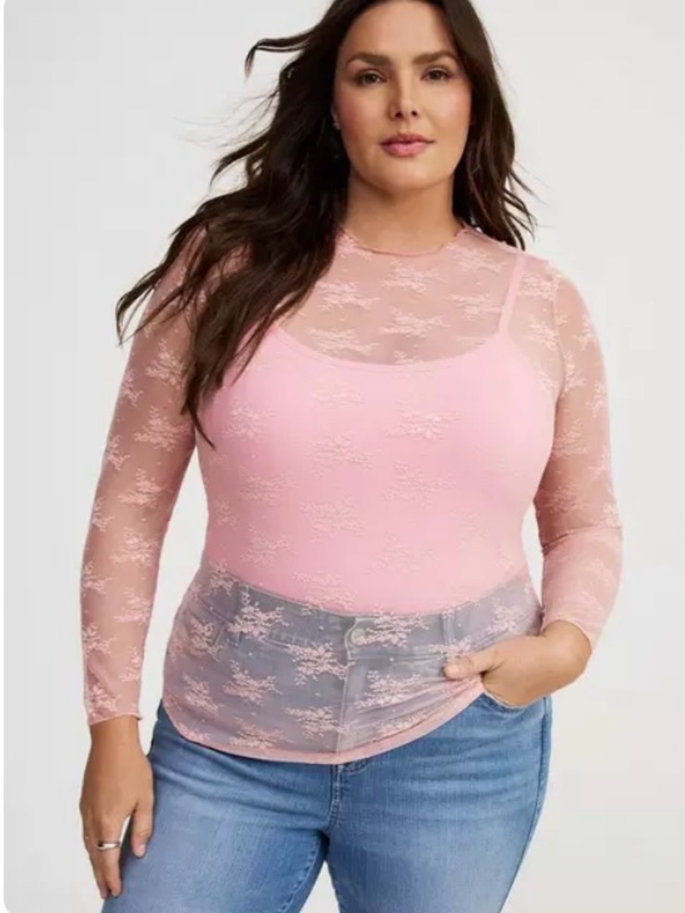 NWT Torrid Sheer Lace Crew Neck Long Sleeve Top